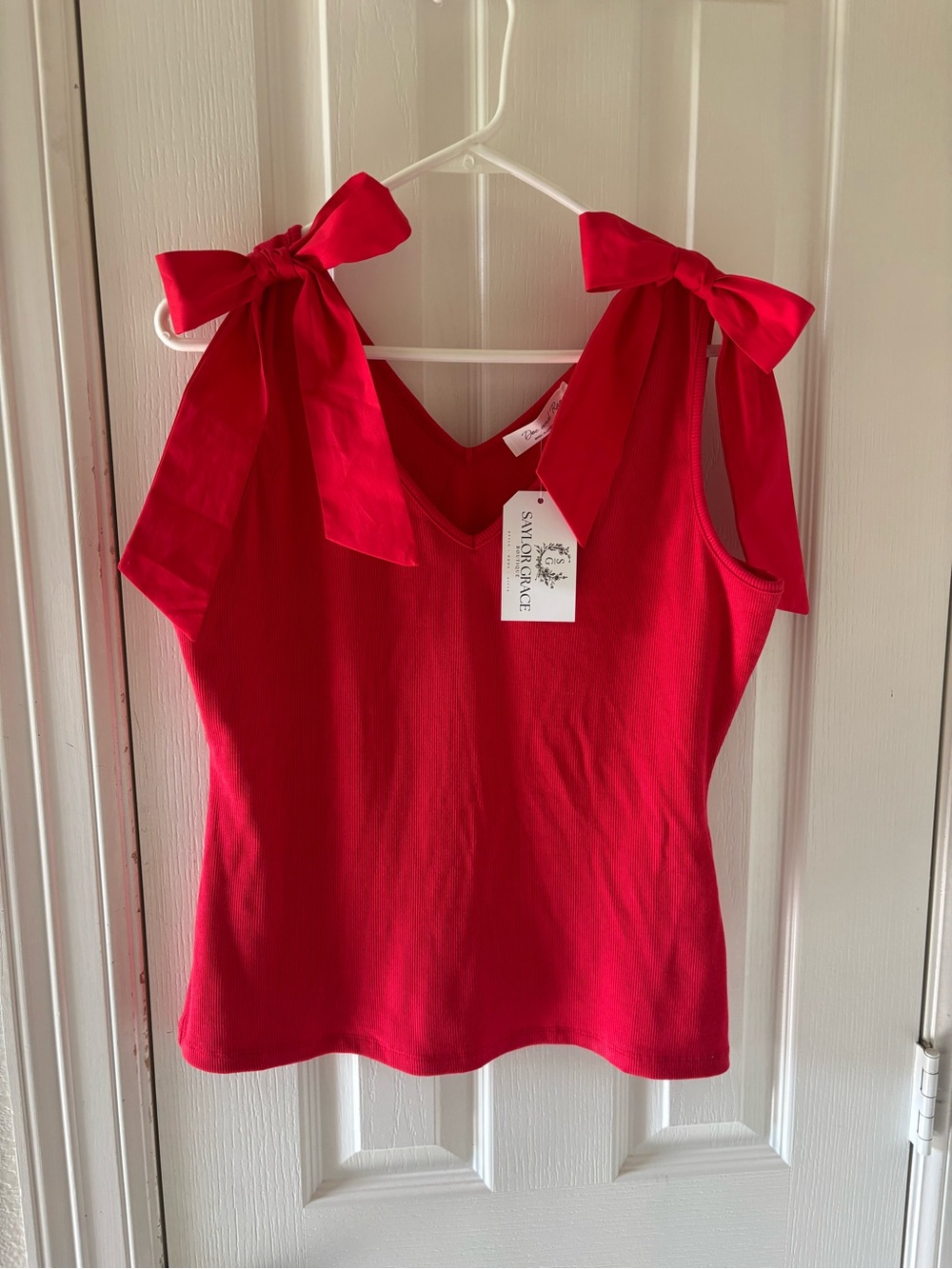 Doe & Rae Red Tie-Shoulder Tank Top